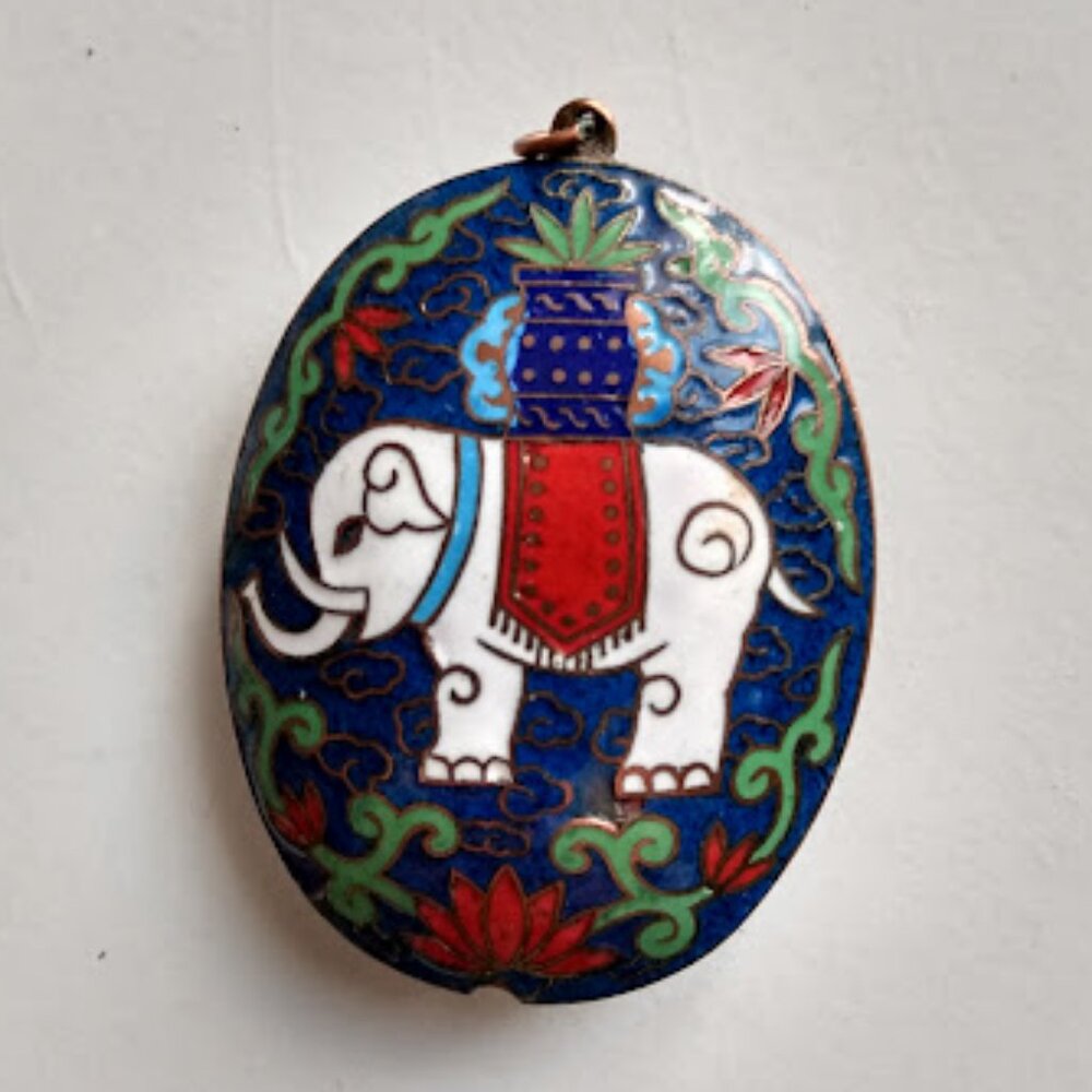 Vintage Cloisonné Enameled Elephant Two-Sided Pendant NO CHAIN SEE DESCRIPTION